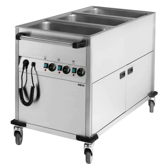 Bain-Marie - Vagn med hjul - Med Värmare - 3 X GN 1/1
