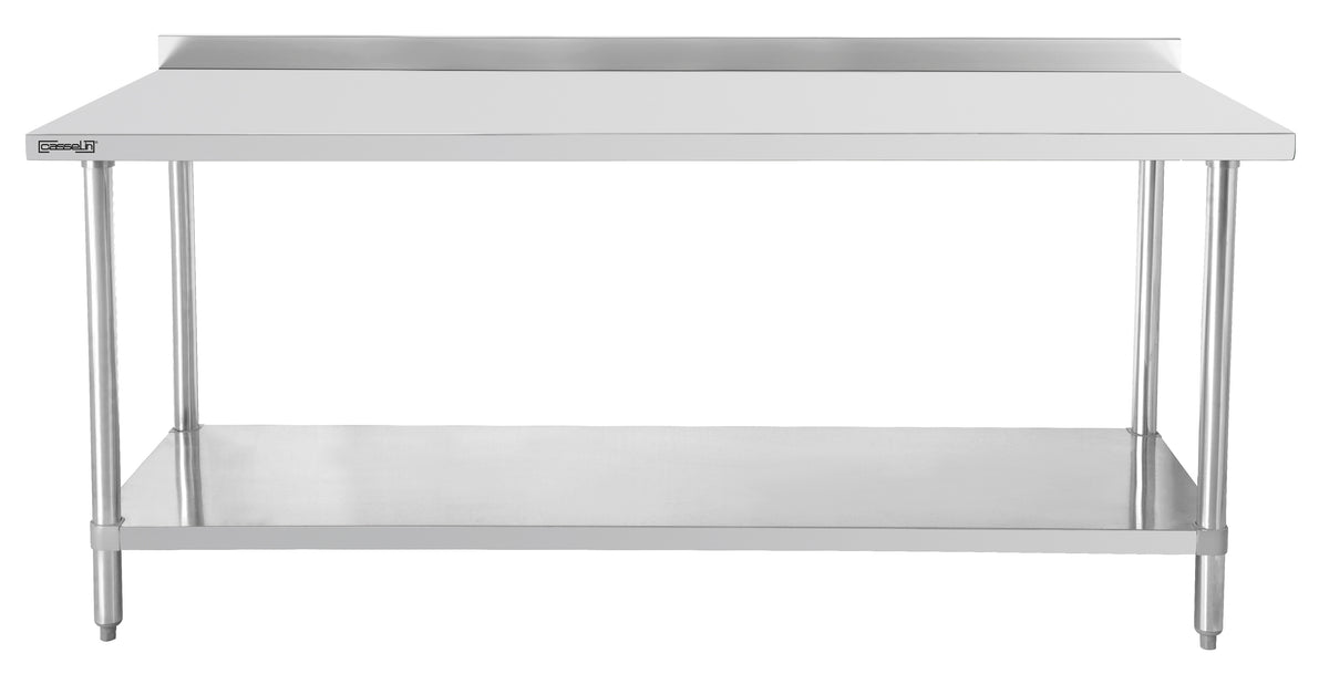 Arbetsbänk rostfritt stål 700 med bakplatta och hylla 1200 mm