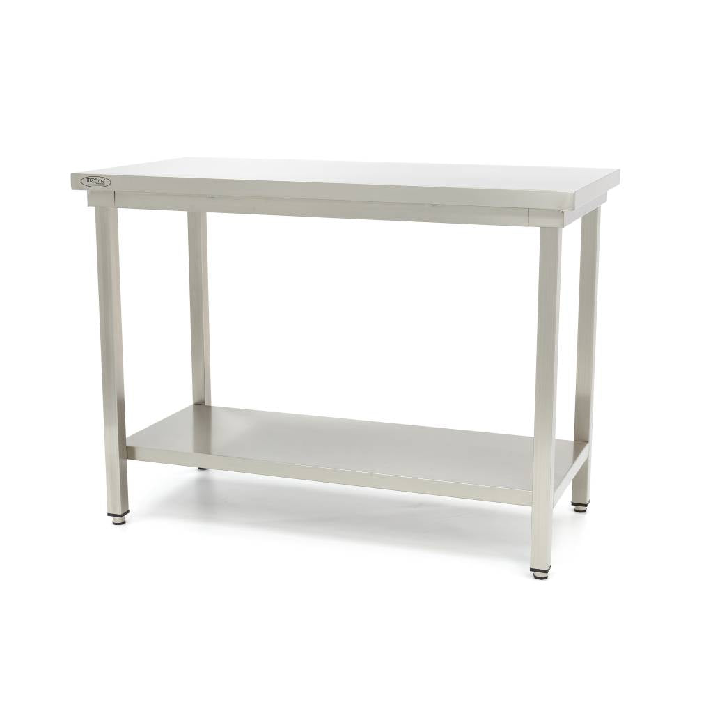 Bord i rostfritt stål - 140 x 60 cm - Justerbar höjd - med förvaringshylla