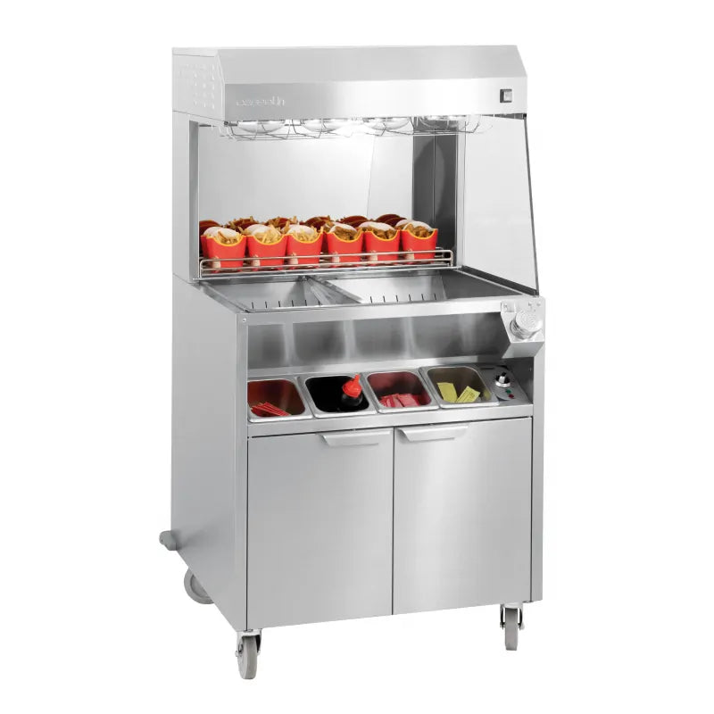 Pommes fritesvärmare och förvaringsstation - infraröda lampor - med underbord - 4 x GN 1/6 - 80 cm