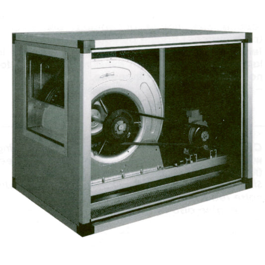 Centrifugalfläkt med isolerad caisson, driven av rem, 2 hastigheter, 5000 mÂ³/h