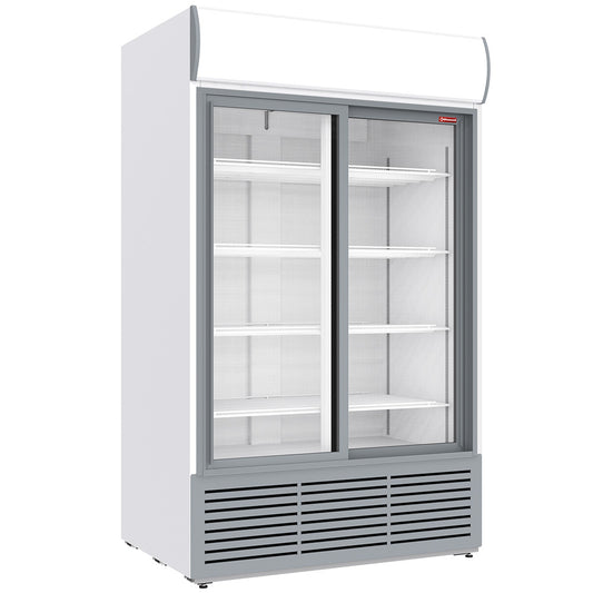 Positiv kyldisplay 1230 liter, ljuslåda, 2 skjutdörrar - VIT