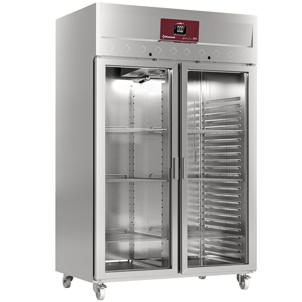 Ventilerat kylskåp 1400 liter 2 glasdörrar GN 2/1, på hjul
