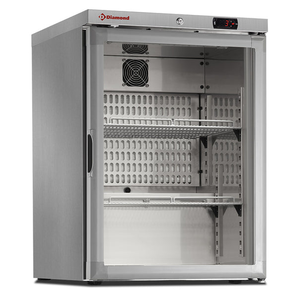 Ventilerat kylskåp, glasdörr, 150 liter. rostfritt stål