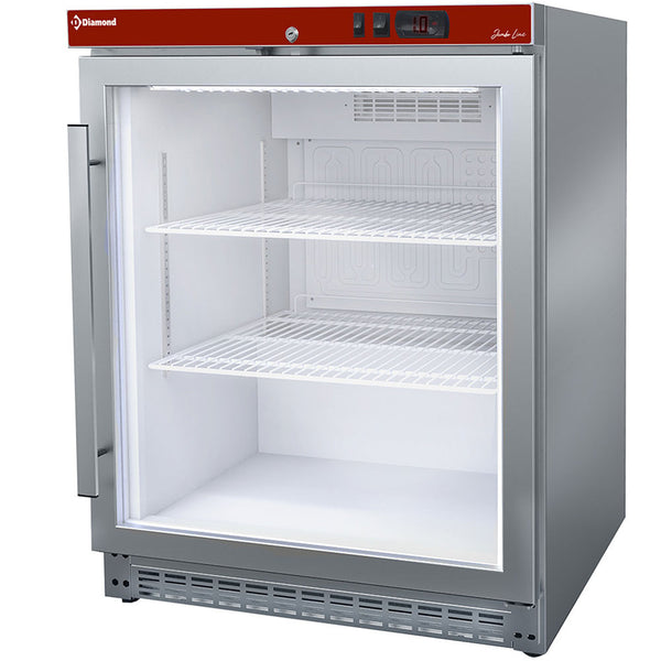 Ventilerat kylskåp, glasdörr, 150 liter. rostfritt stål