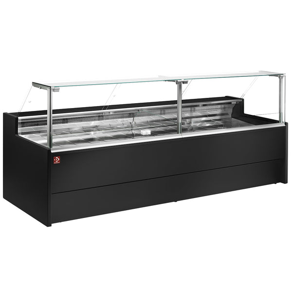 Ventilerad kylbänksdisplay med rak glaspanel 90° med förråd - SVART