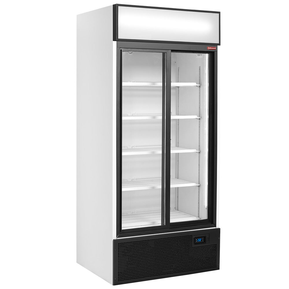 Dryckesdisplay positiv TÂ°, ventilerad, 760 liter, 2 skjutdörrar, med ljuslåda