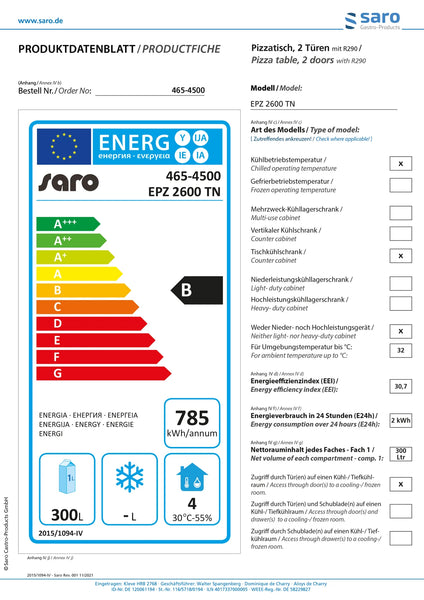 SARO Pizzabänk modell EPZ 2600 TN