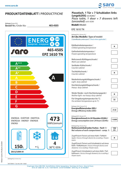 SARO Pizzabänk modell EPZ 1610 TN