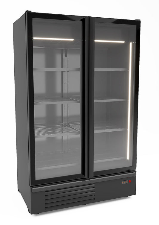 KYLSKÅP MED 2 GLASDÖRRAR SVART 1200L