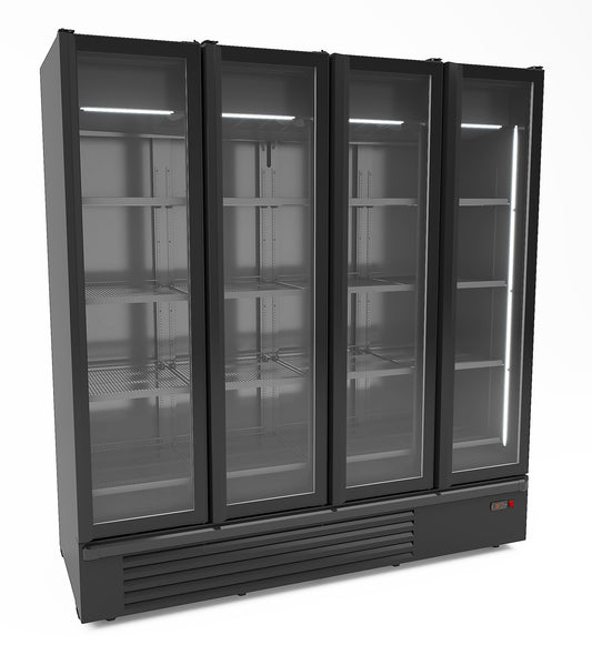 KYLSKÅP MED 4 GLASDÖRRAR SVART 1850L