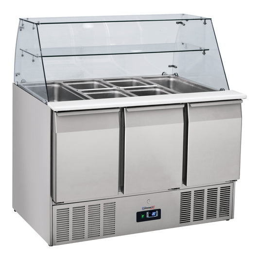 Saladette med glasdörr 3 display GN 1/1
