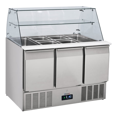 Saladette med glasdörr 3 display GN 1/1