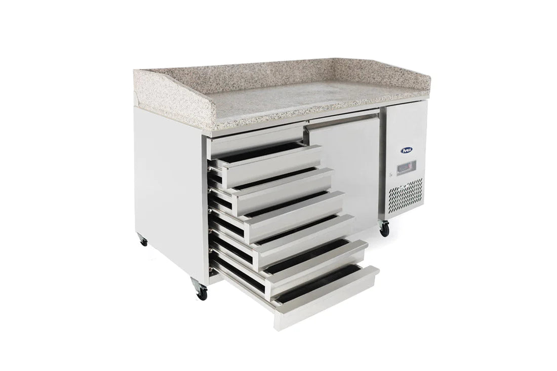 Pizzabänk - 7 lådor och 1 lucka - Bordsskiva i granit