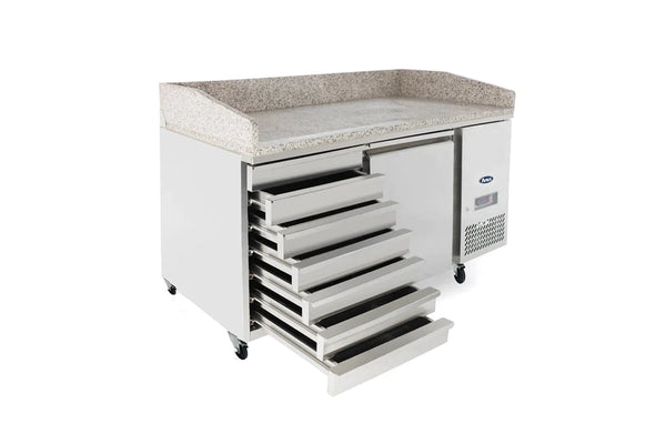 Pizzabänk - 7 lådor och 1 lucka - Bordsskiva i granit