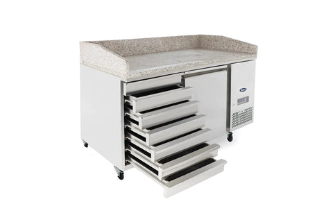 Pizzabänk - 7 lådor och 1 lucka - Bordsskiva i granit