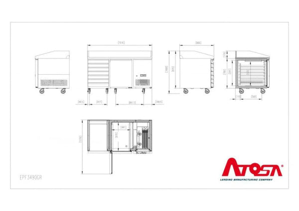 Pizzabänk - 7 lådor och 1 lucka - Bordsskiva i granit