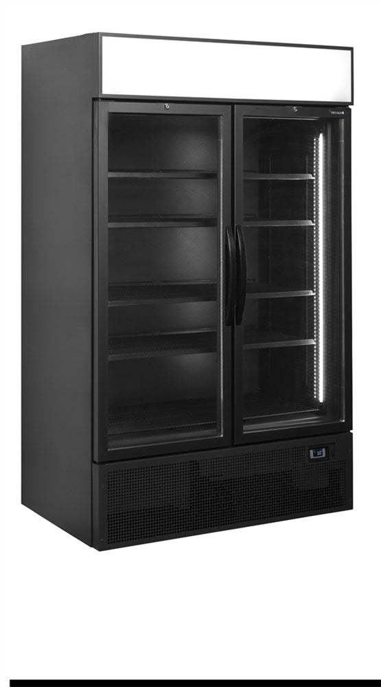 Svart 2-dörrars displaykylare med ljus topp - 1082 liter - FSC1200H SVART