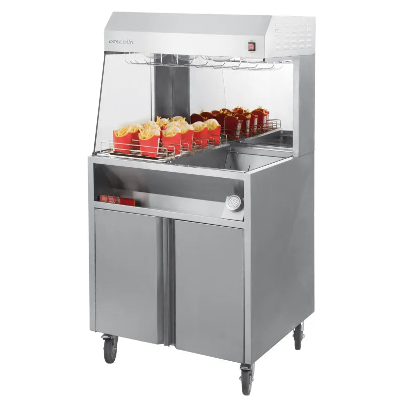 Pommes fritesvärmare och förvaringsstation - infraröda lampor - med underbord - 80 cm