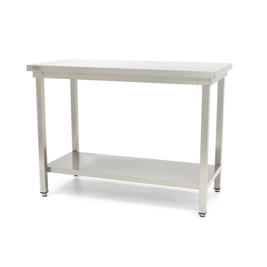 Bord i rostfritt stål - 80 x 60 cm - Justerbar höjd - med förvaringshylla
