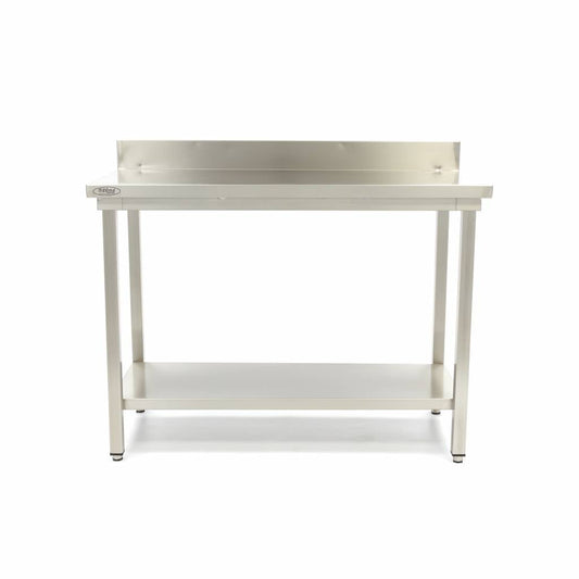Bord i rostfritt stål - 100 x 70 cm - Justerbar höjd - med ryggplatta