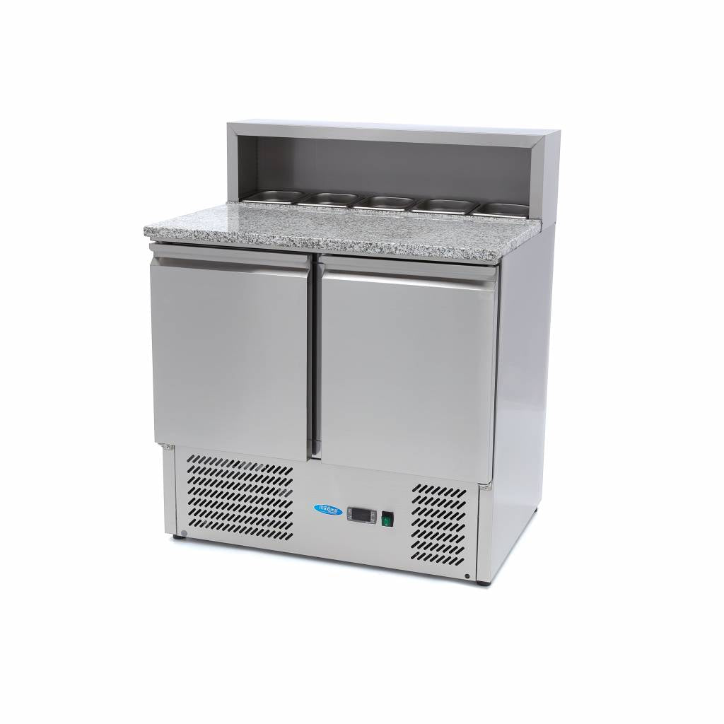 Kylbord / pizzabänk - 90 cm - 2 dörrar - Passar 5 x 1/6 GN - inkl. lock i rostfritt stål