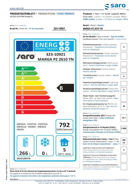 SARO Pizzabänk med lådor, modell MARGA PZ 2610 TN