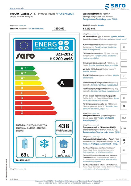 SARO Industrikylskåp - vit - 129 liter - modell HK 200