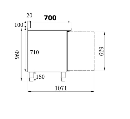 Kylbänk - 2 dörrar - Hög bakkant - 700 mm djup